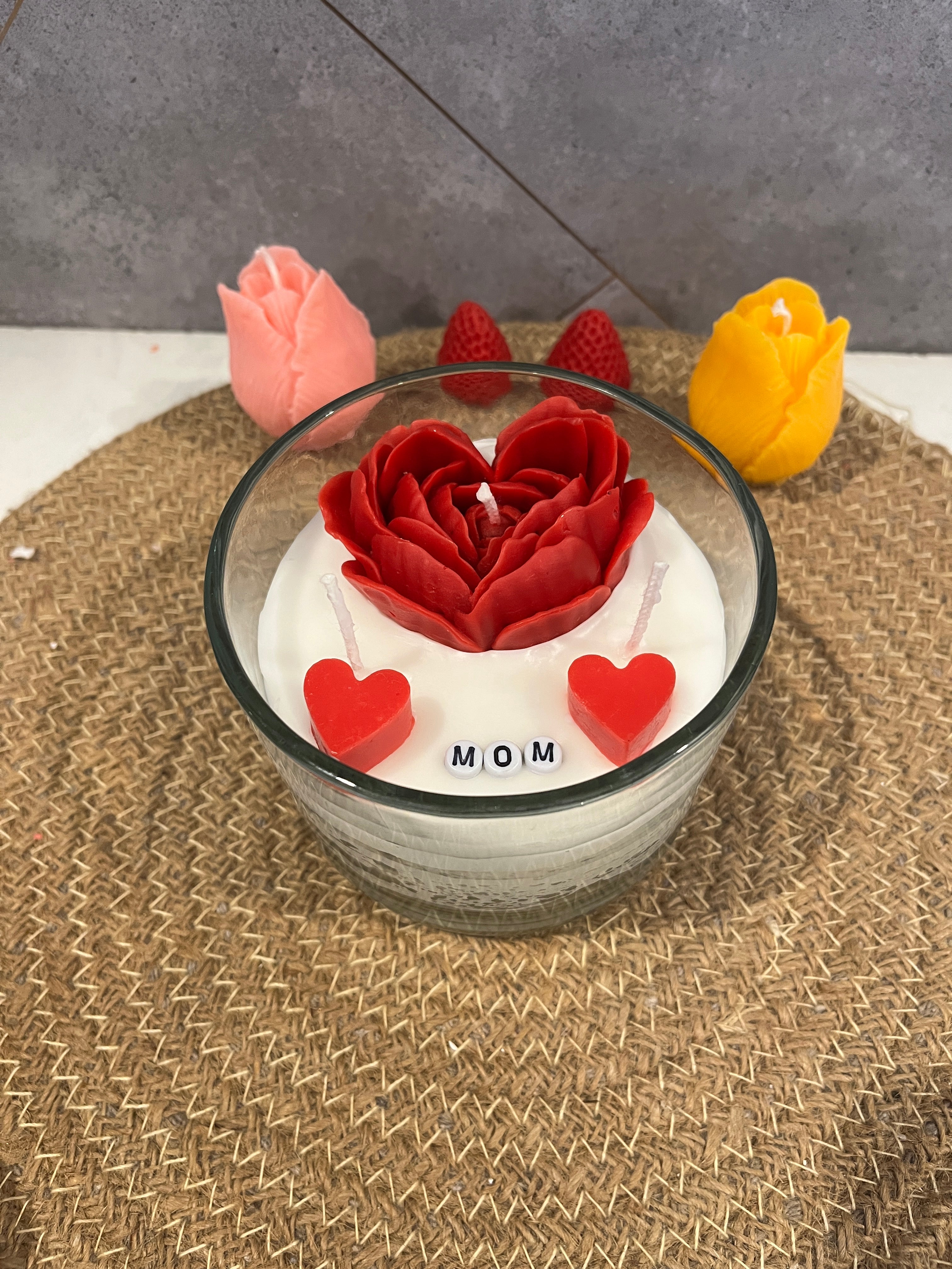 Heart rose jar candle